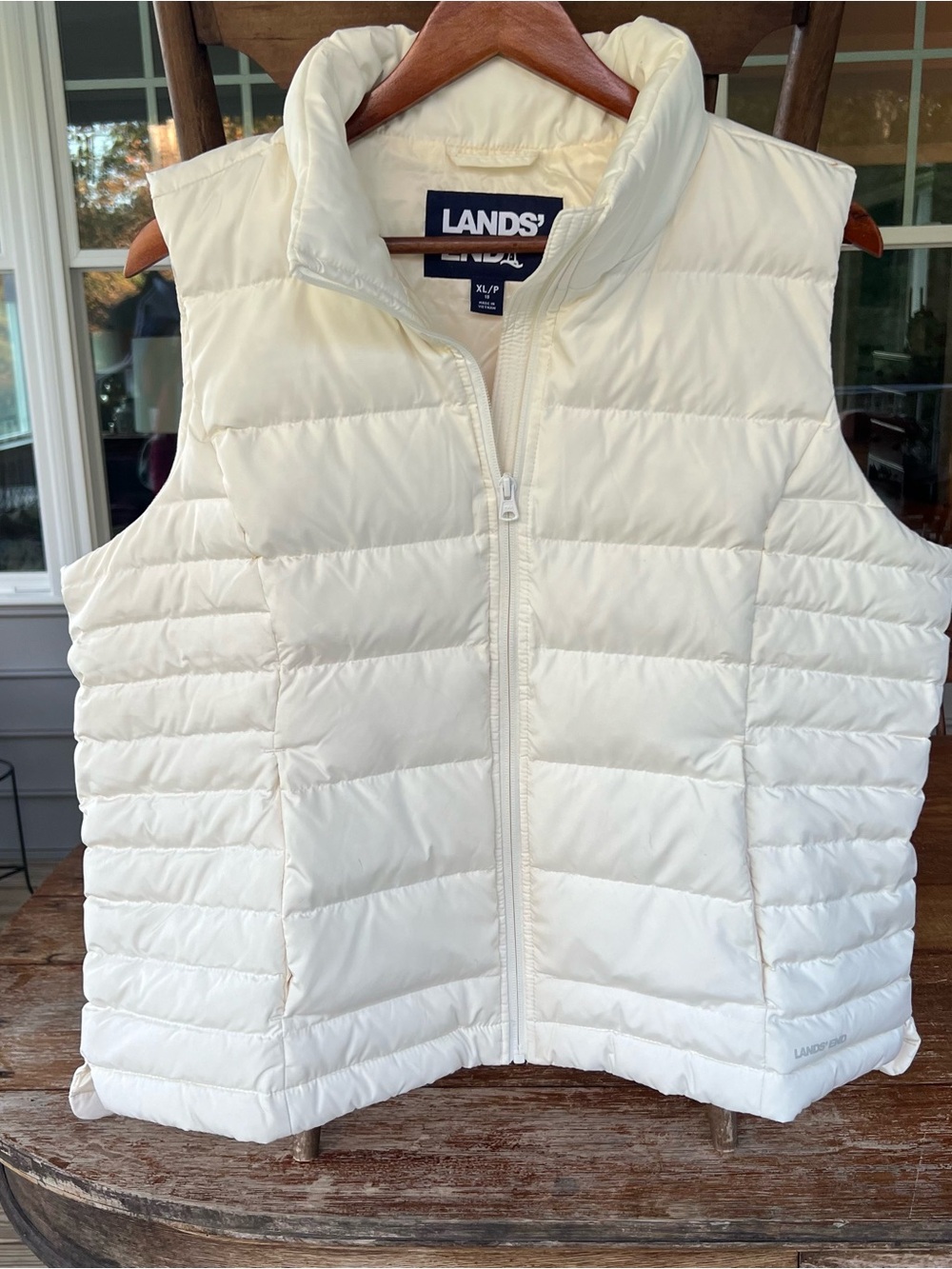 Lands End Cream Puffer Vest Women XL Petite 18 Down Insulated